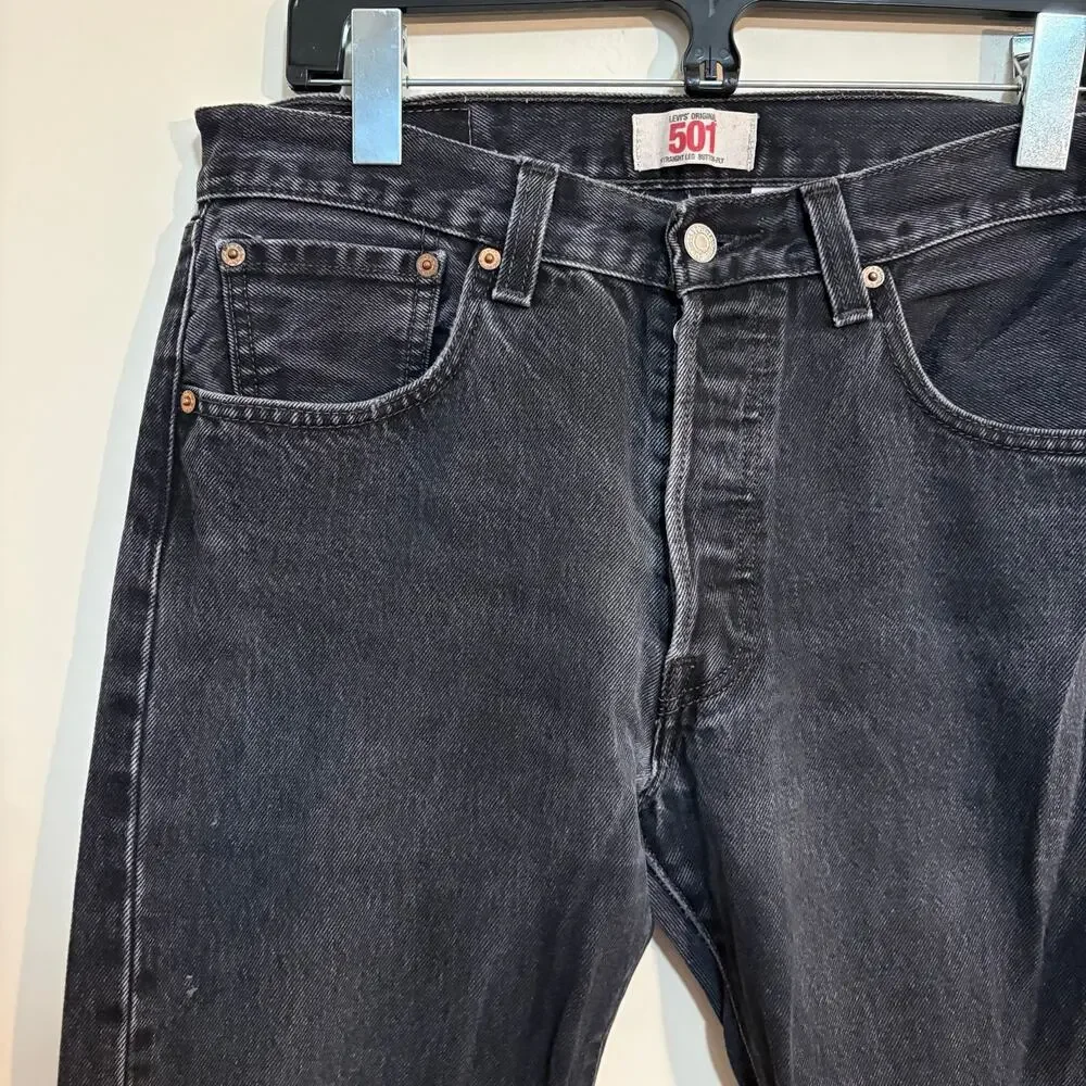Vintage Y2K Levis 501 Faded Black Denim Jeans Mens 33x30 Button Fly Straight
